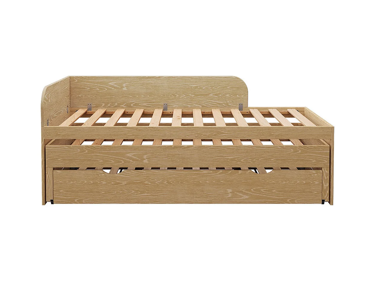 Pack lit gigogne 3 places avec matelas 90x200 cm bois massif bois NOHA