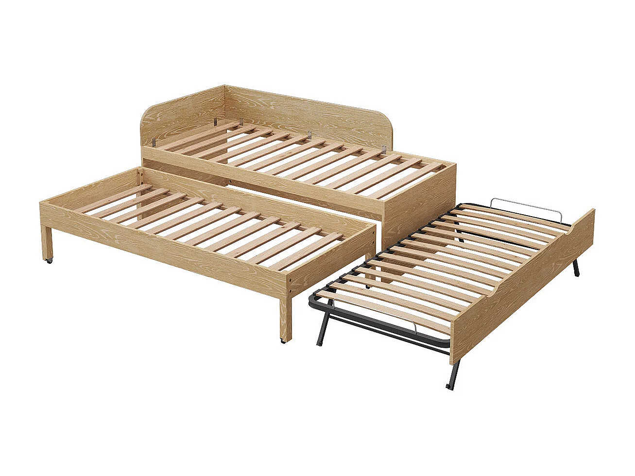 Pack lit gigogne 3 places avec matelas 90x200 cm bois massif bois NOHA