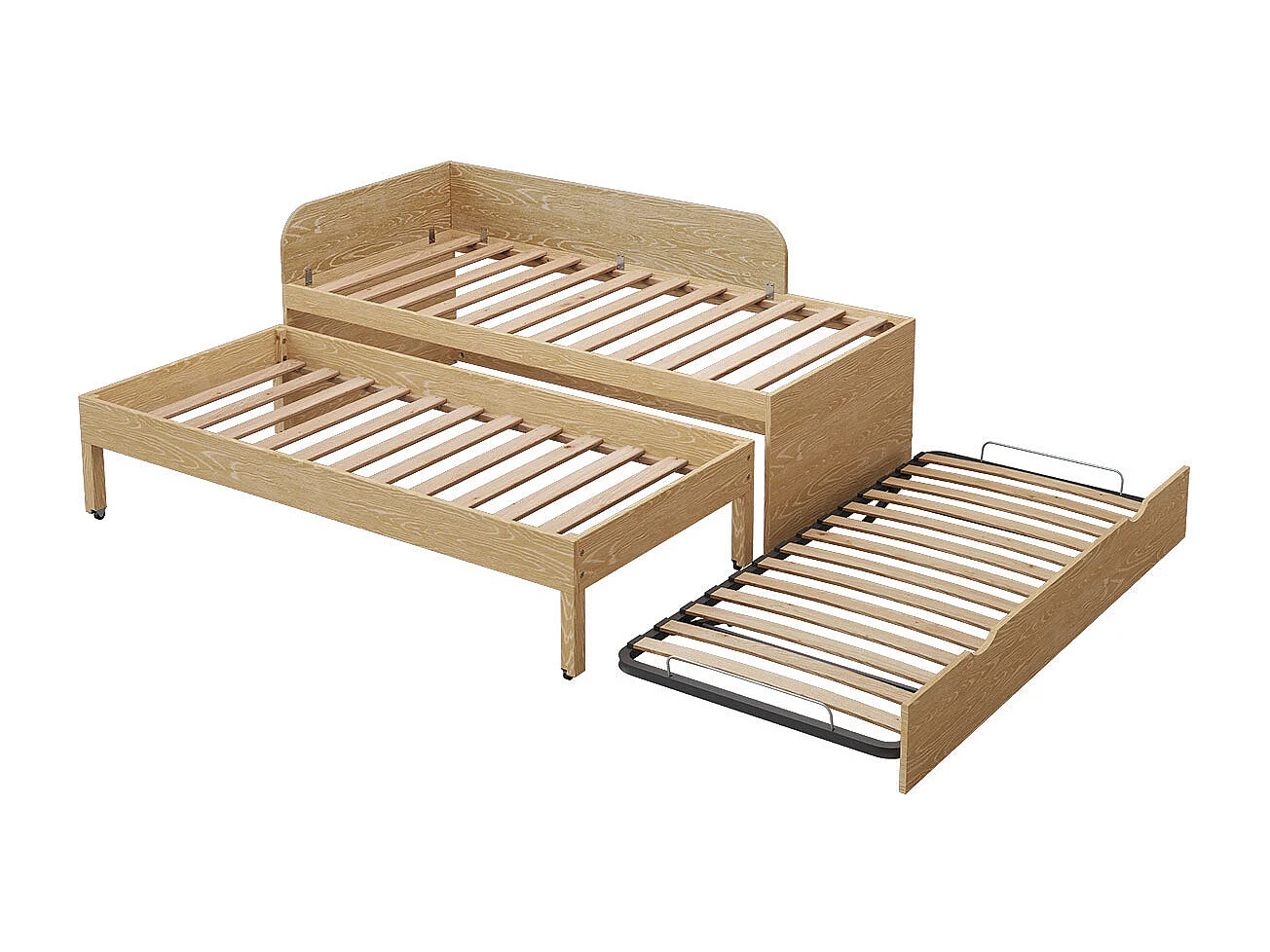 Pack lit gigogne 3 places avec matelas 90x200 cm bois massif bois NOHA