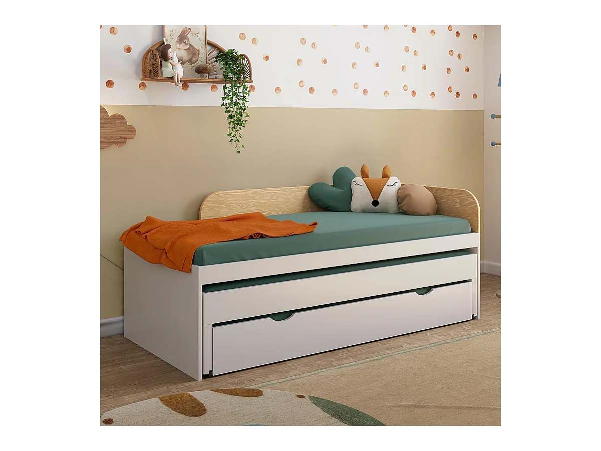 Lit gigogne 3 places 90x200 cm bois massif blanc NOHA