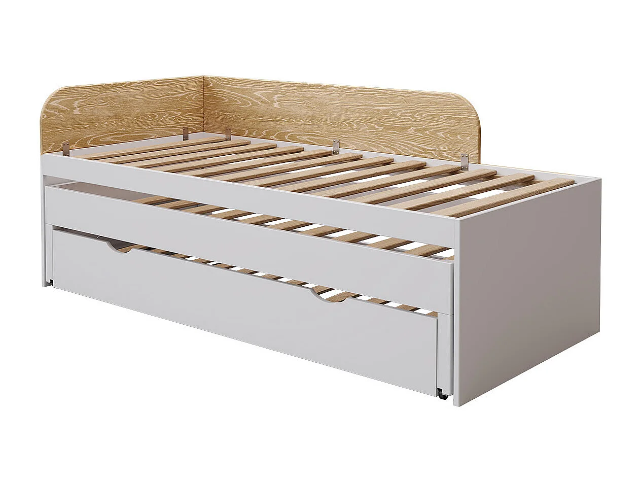 Lit gigogne 3 places 90x200 cm bois massif blanc NOHA