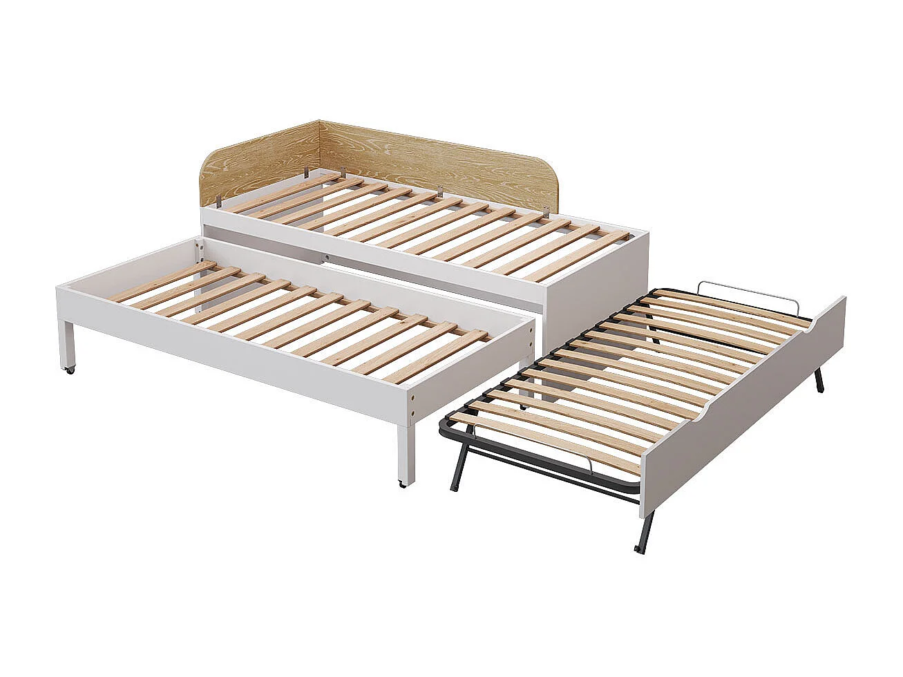 Lit gigogne 3 places 90x200 cm bois massif blanc NOHA