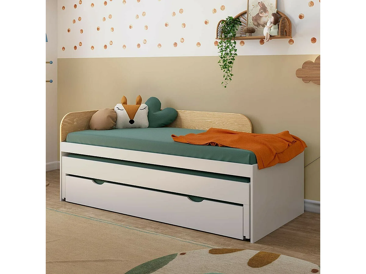 Lit gigogne 3 places 90x200 cm bois massif blanc NOHA