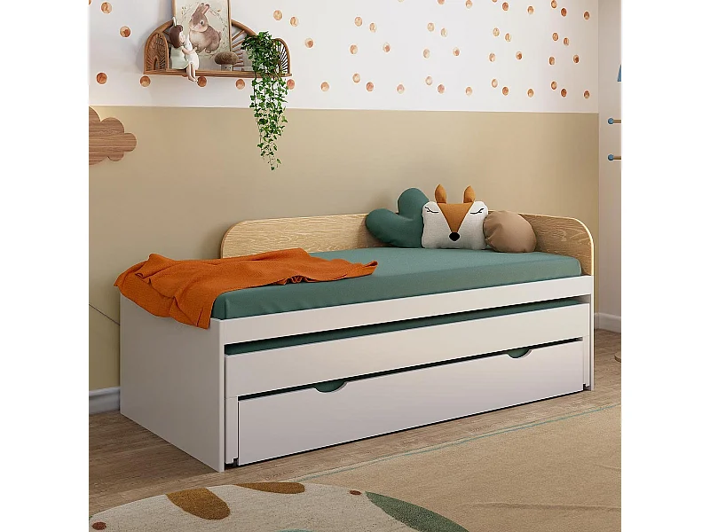 Lit gigogne 3 places 90x200 cm bois massif blanc NOHA