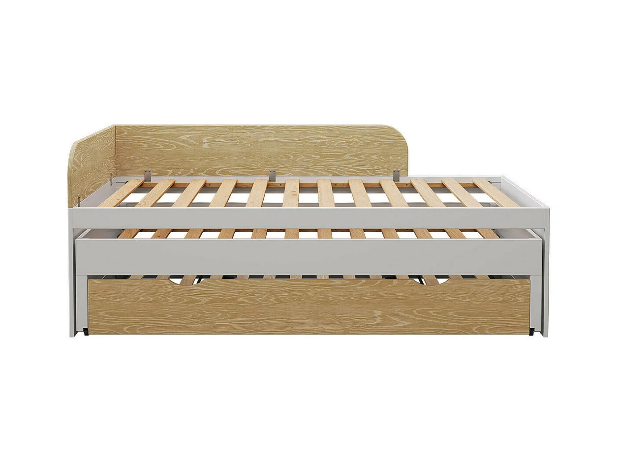 Pack lit gigogne 3 places avec matelas 90x200 cm bois massif blanc et bois NOHA
