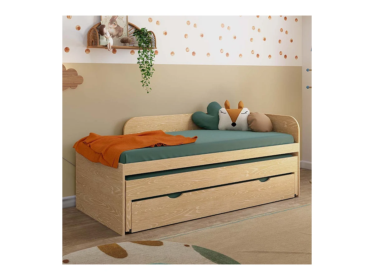 Lit gigogne 3 places 90x200 cm bois massif bois NOHA