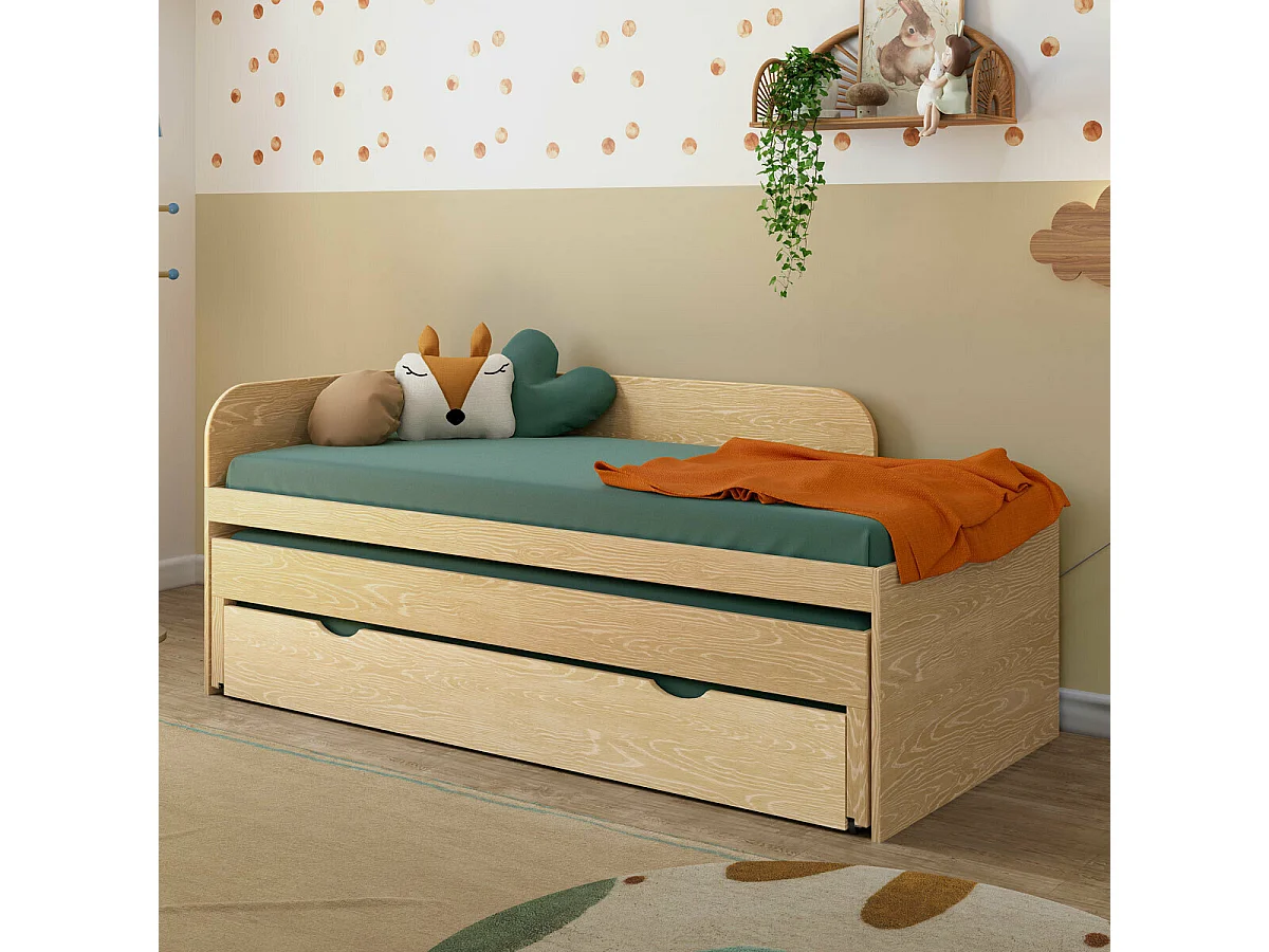 Lit gigogne 3 places 90x200 cm bois massif bois NOHA