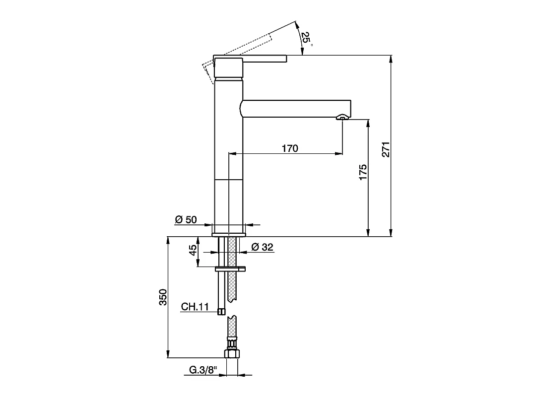 Tratto mitigeur lavabo médian chrome C3 NF - Essebagno