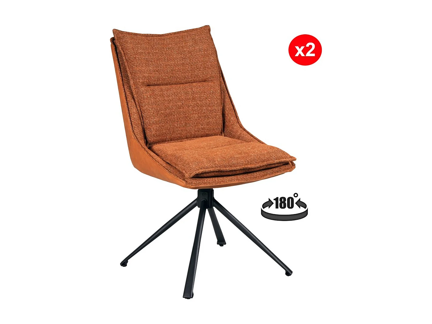 Lot de 2 chaises pivotantes de salle à manger JAVA / Brun brique