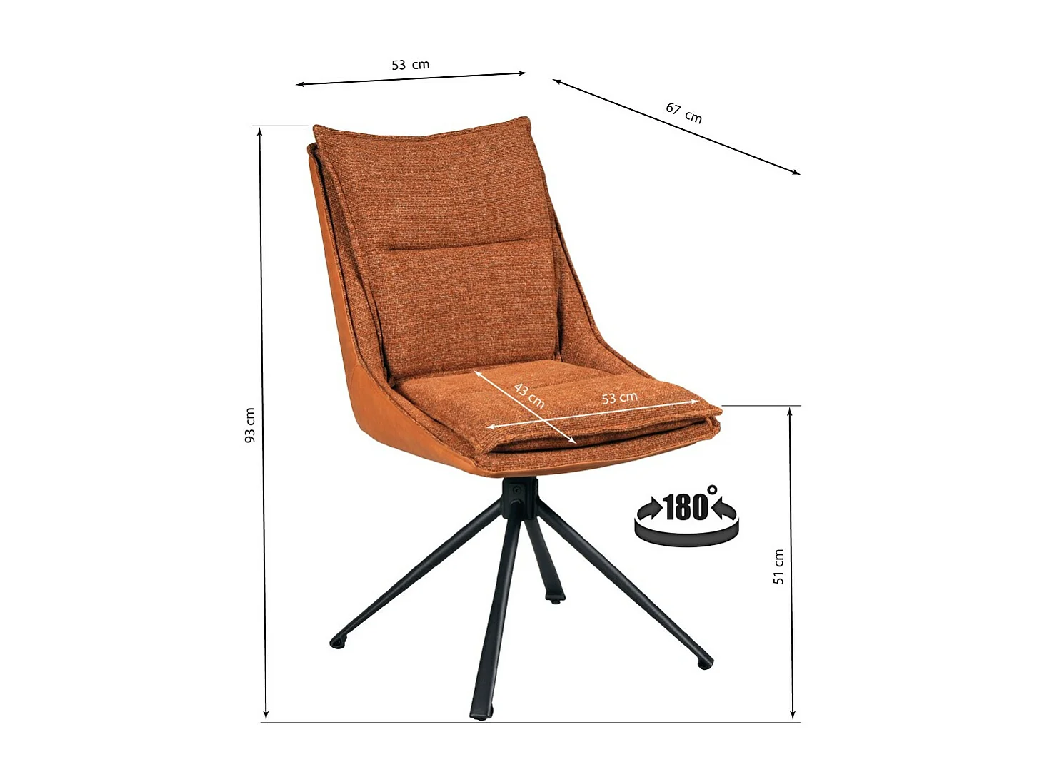 Lot de 2 chaises pivotantes de salle à manger JAVA / Brun brique