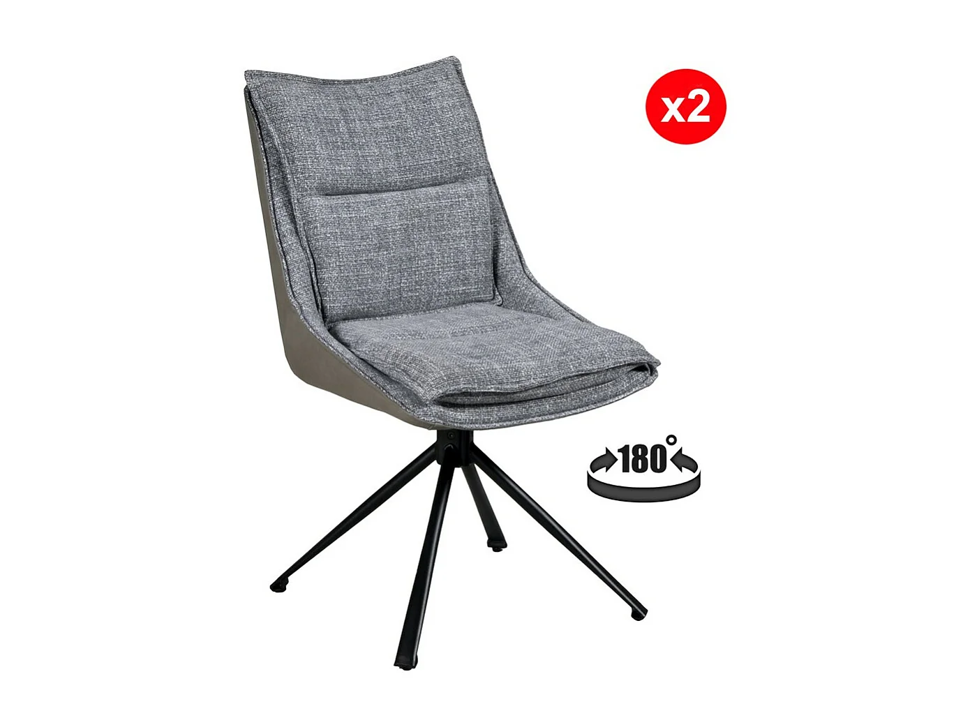 Lot de 2 chaises pivotantes de salle à manger JAVA / Gris foncé