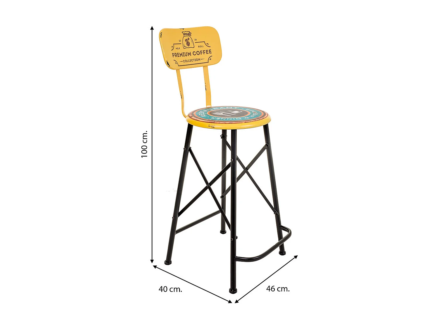 Taburete de metal amarillo 46x100x40 cm