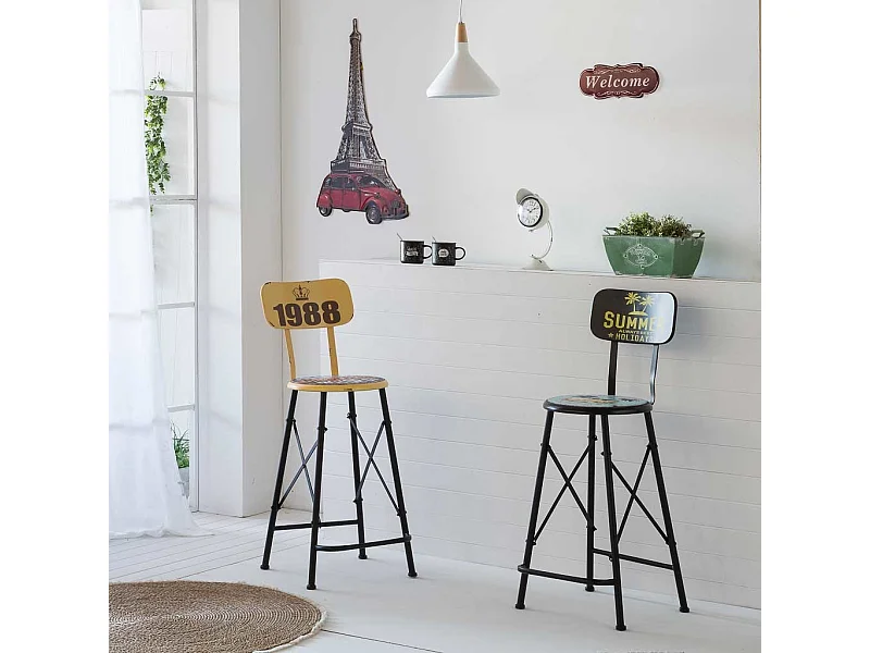 Banquinho de metal amarelo 46x100x40h cm