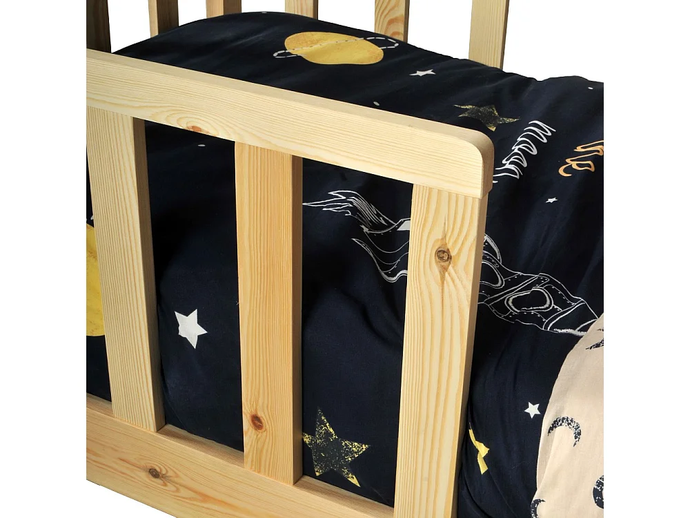 Lit cabane Kiwi 70x140 + 1 sommier + barrière /Naturel