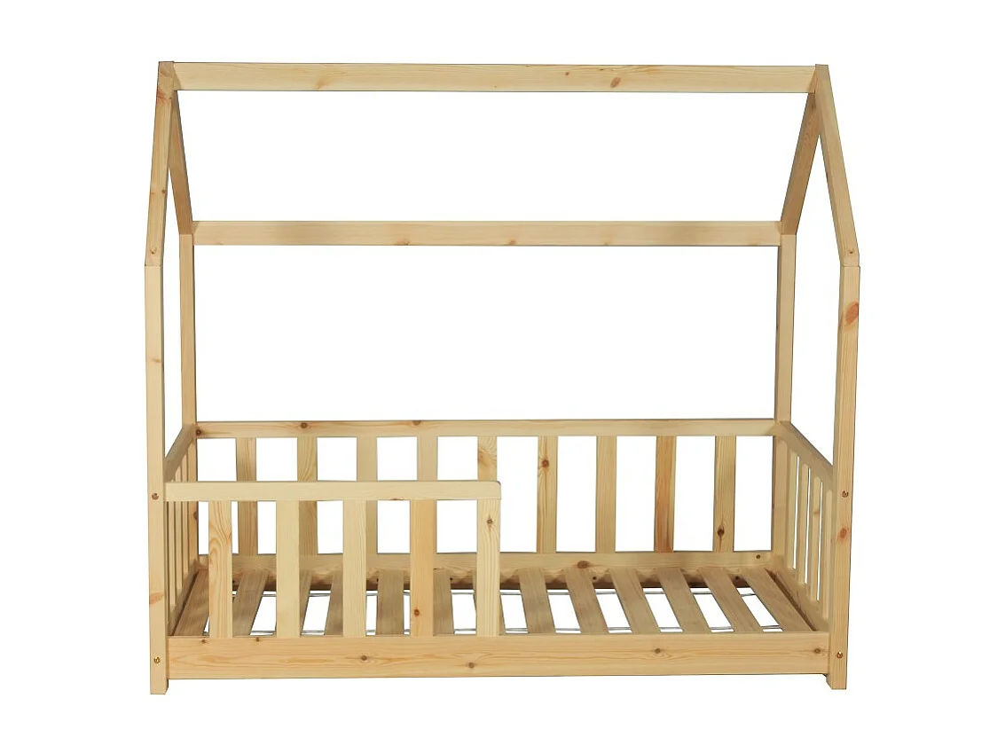 Lit cabane Kiwi 70x140 + 1 sommier + barrière /Naturel