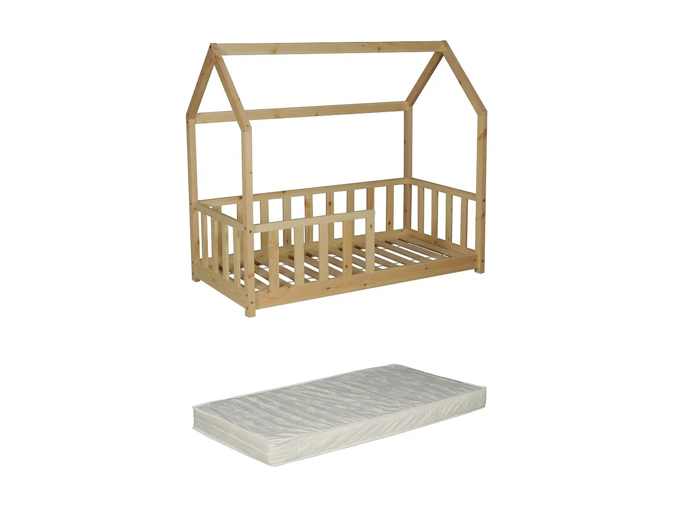 Lit cabane Kiwi 70x140 avec sommier et matelas /Naturel