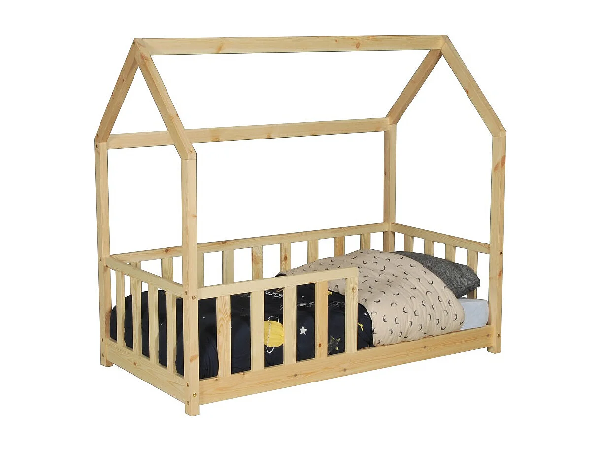 Lit cabane Kiwi 70x140 avec sommier et matelas /Naturel