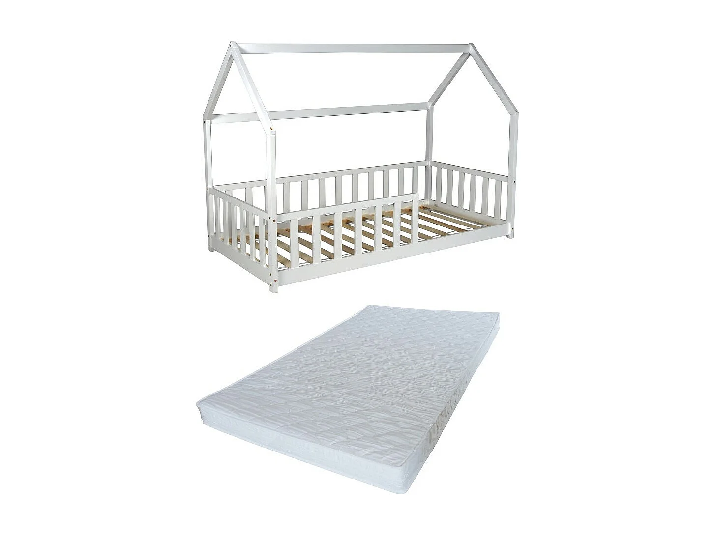Lit cabane Kiwi 90x190 avec sommier et matelas /Blanc