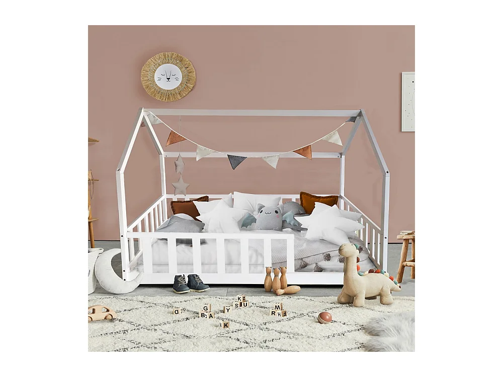 Lit cabane Kiwi 90x190 avec sommier et matelas /Blanc
