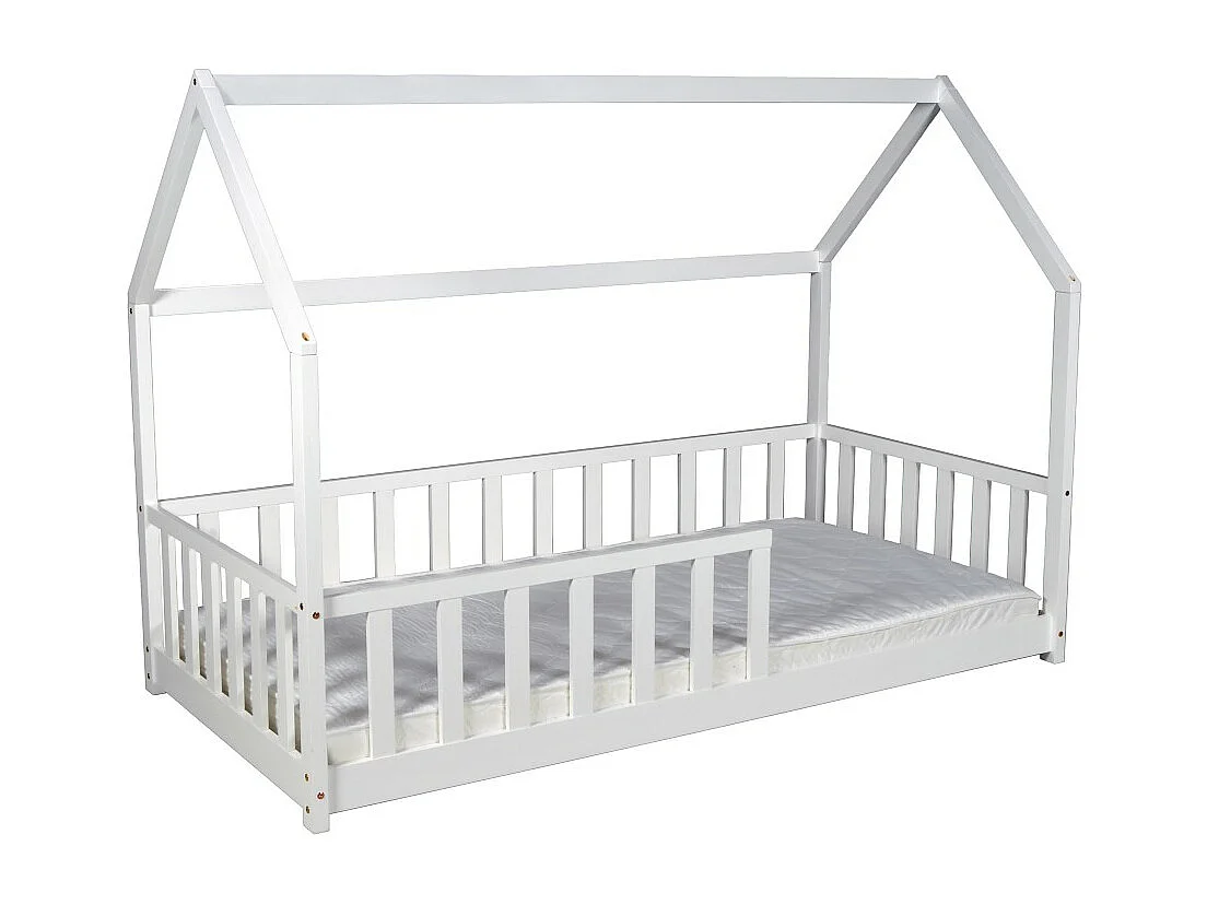 Lit cabane Kiwi 90x190 avec sommier et matelas /Blanc