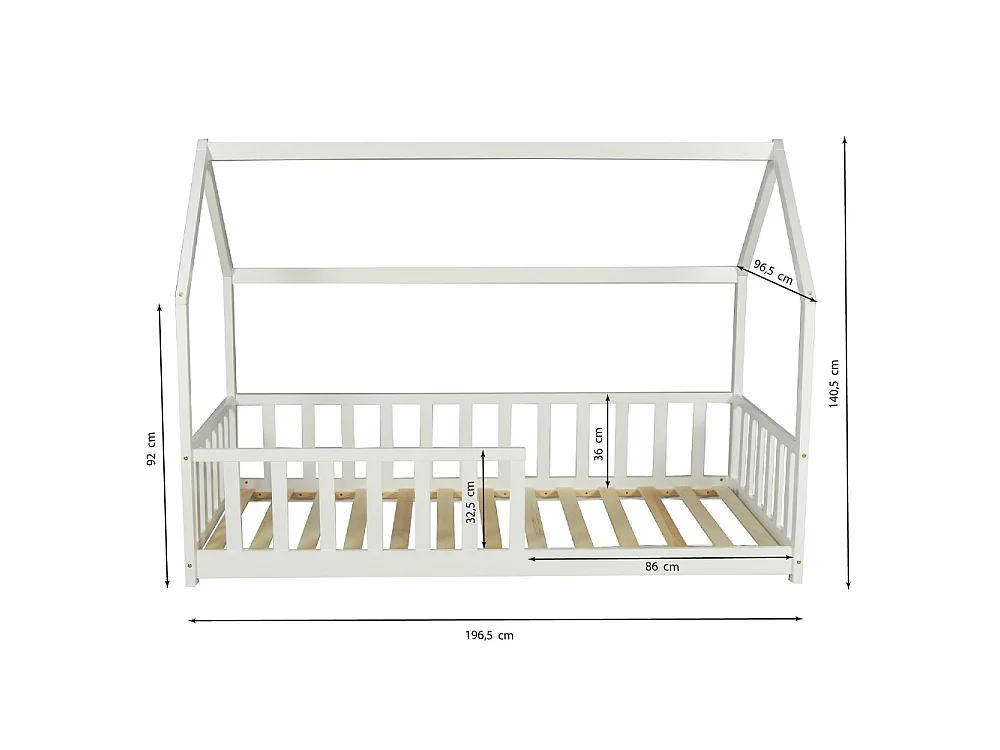 Lit cabane Kiwi 90x190 avec sommier et Matelas /Blanc