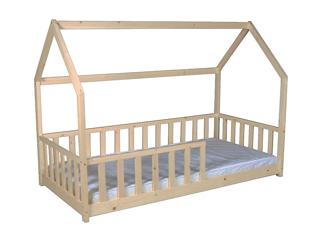 Lit cabane Kiwi 90x190 avec sommier et matelas /Naturel