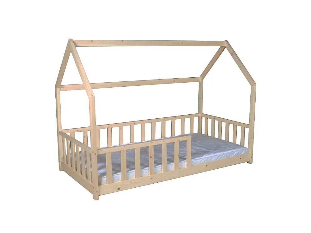 Lit cabane Kiwi 90x190 avec sommier et matelas /Bois clair