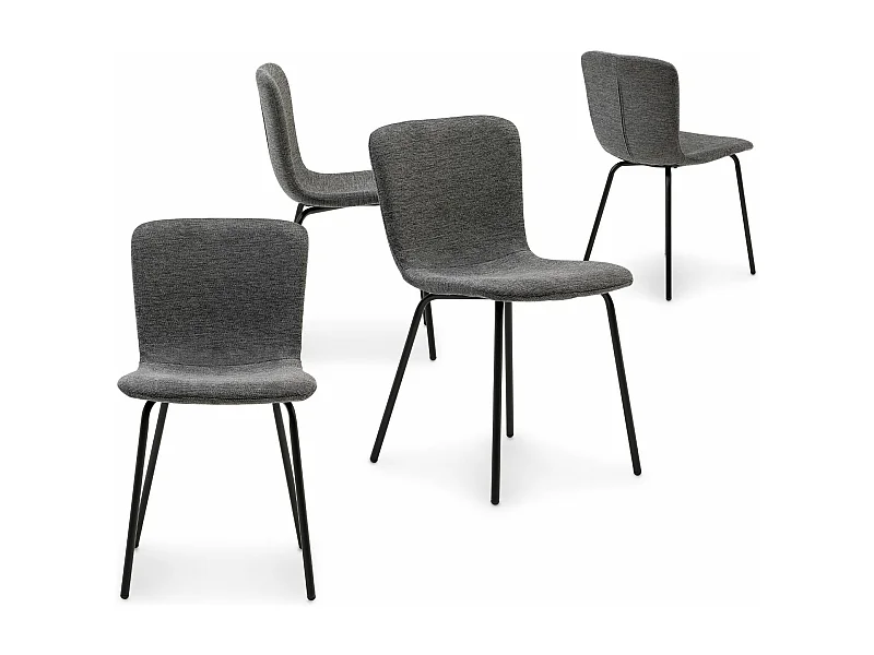 Lot de 4 chaises AUDREY avec revêtement en tissu noir et structure en métal noir, chaise de salle à manger