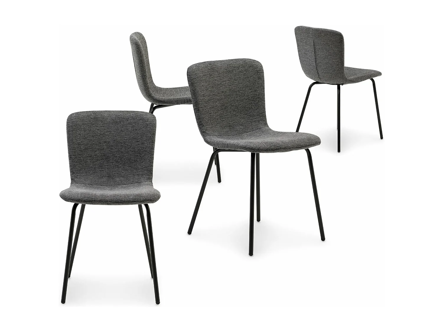 Lot de 4 chaises AUDREY avec revêtement en tissu noir et structure en métal noir, chaise de salle à manger