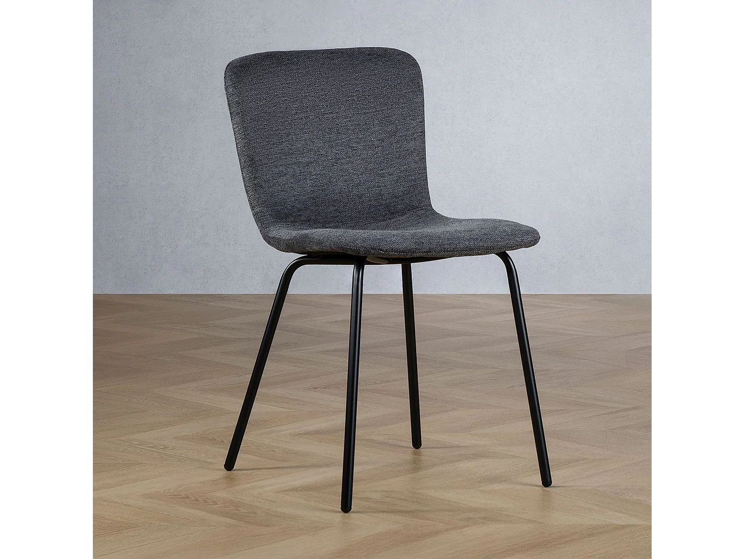 Lot de 4 chaises AUDREY avec revêtement en tissu noir et structure en métal noir, chaise de salle à manger