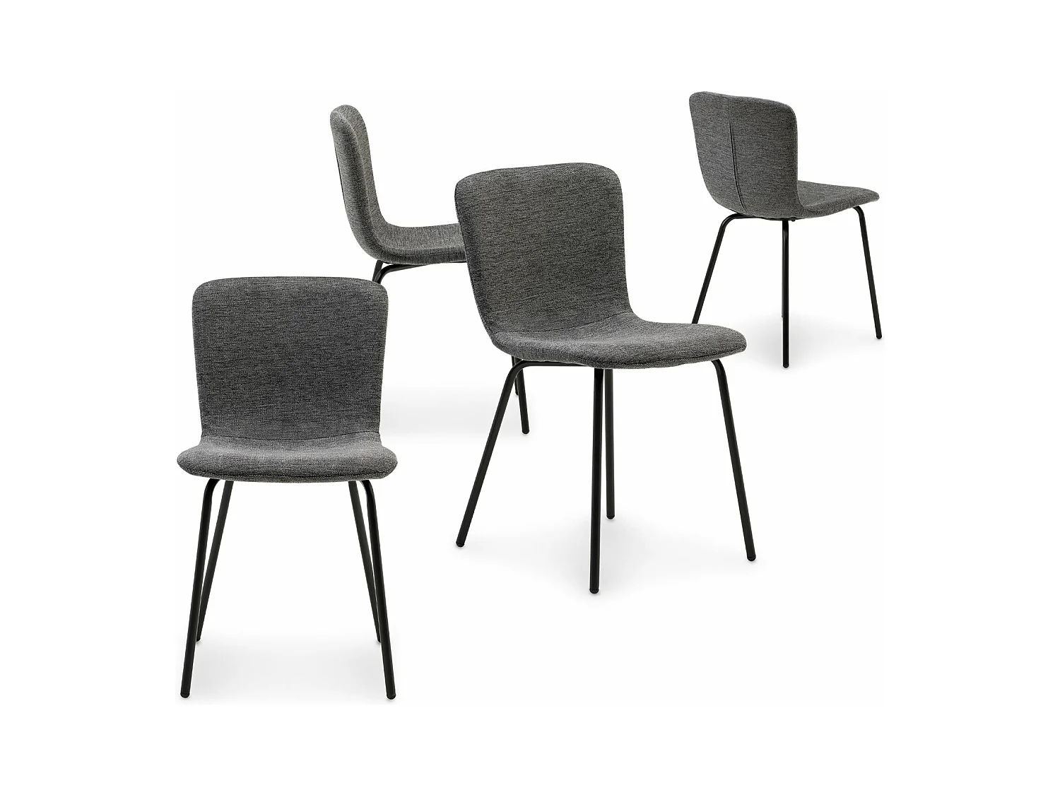 Lot de 4 chaises AUDREY avec revêtement en tissu noir et structure en métal noir, chaise de salle à manger
