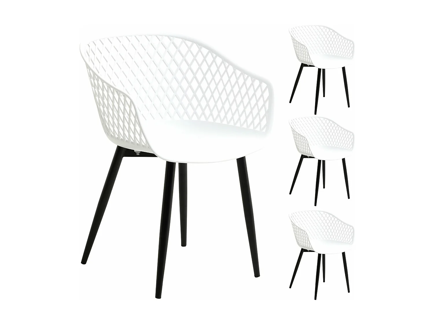 Lot de 4 chaises de salle à manger ou cuisine MADEIRA en plastique blanc et 4 pieds en métal noir