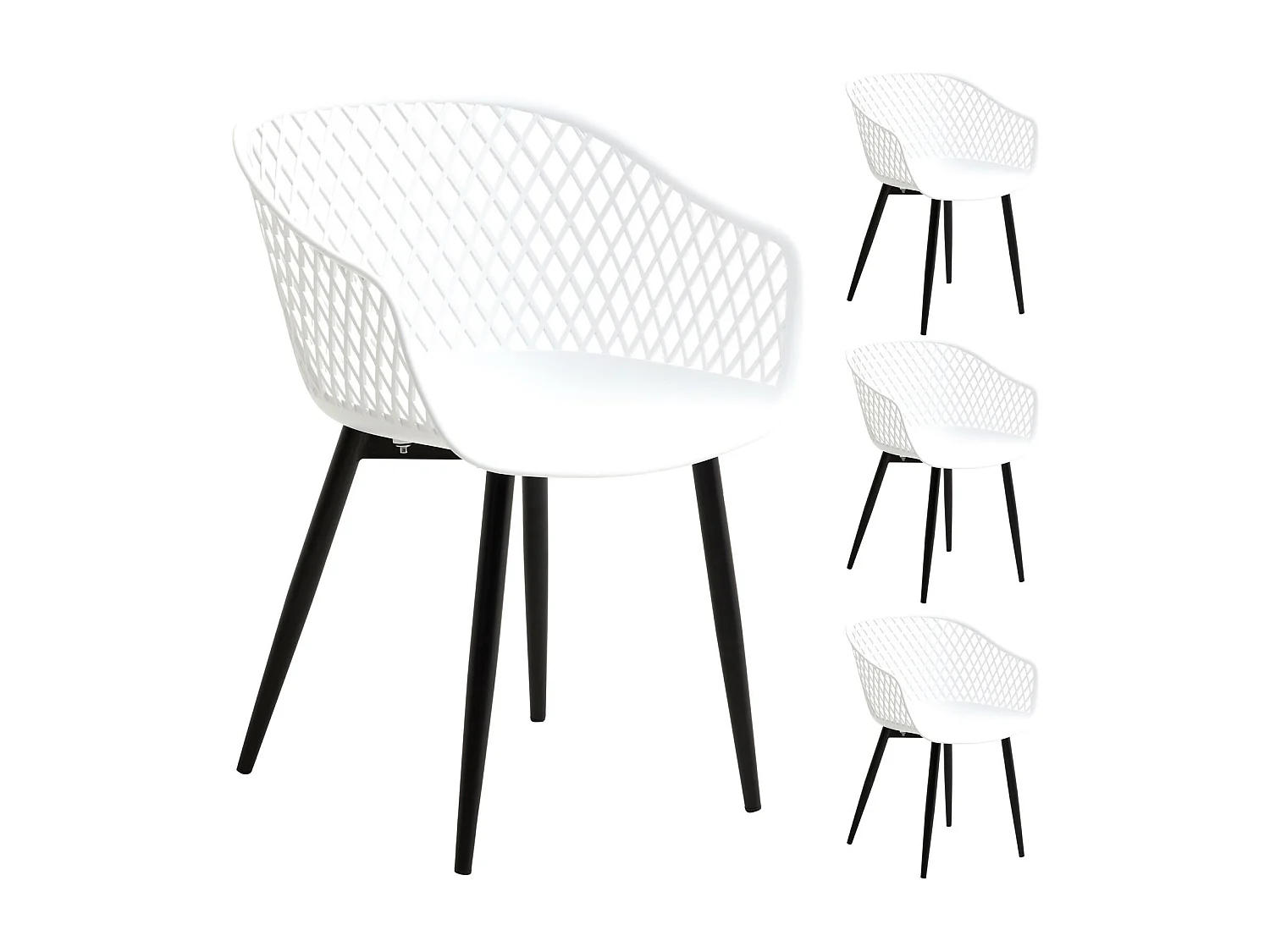 Lot de 4 chaises de salle à manger ou cuisine MADEIRA en plastique blanc et 4 pieds en métal noir