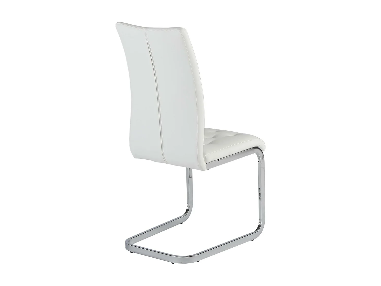 Lot de 4 chaises de salle à manger CHLOE avec assise capitonnée et piétement chromé, revêtement en synthétique blanc