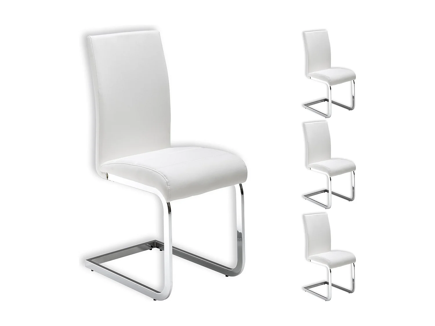 Lot de 4 chaises de salle à manger LETICIA piètement chromé et revêtement synthétique blanc