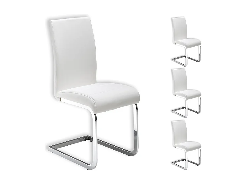 Lot de 4 chaises de salle à manger LETICIA piètement chromé et revêtement synthétique blanc