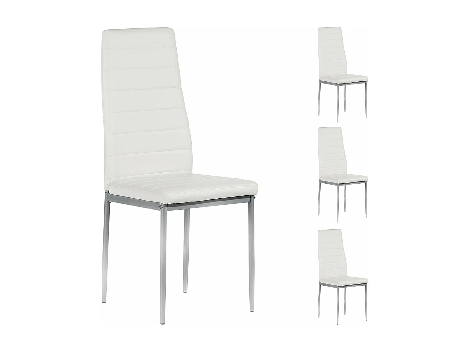Lot de 4 chaises de salle à manger NATHALIE piètement métallique couleur aluminium revêtement synthétique blanc