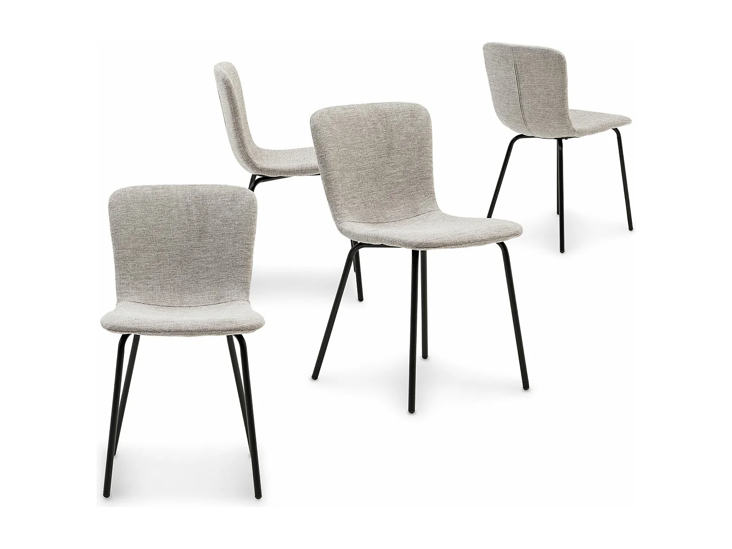 Lot de 4 chaises AUDREY avec revêtement en tissu gris et structure en métal noir, chaise de salle à manger