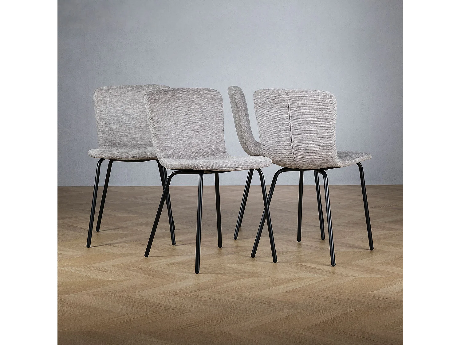 Lot de 4 chaises AUDREY avec revêtement en tissu gris et structure en métal noir, chaise de salle à manger