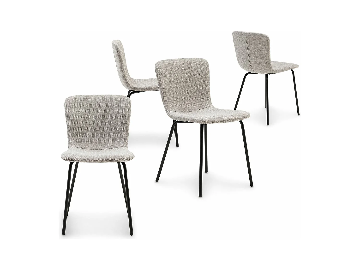 Lot de 4 chaises AUDREY avec revêtement en tissu gris et structure en métal noir, chaise de salle à manger