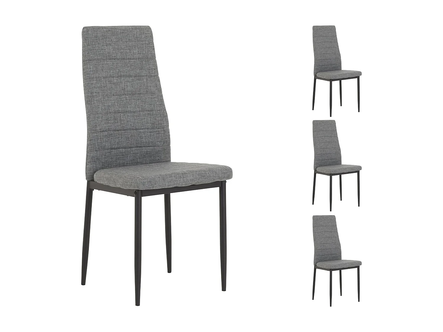 Lot de 4 chaises de salle à manger NATHALIE piètement métallique couleur noir et revêtement en tissu gris