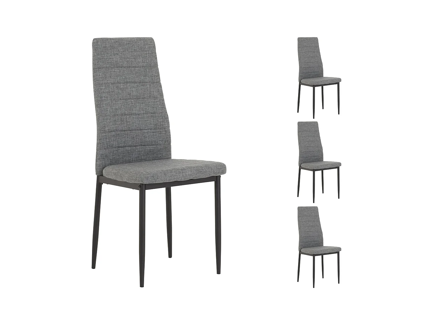 Lot de 4 chaises de salle à manger NATHALIE piètement métallique couleur noir et revêtement en tissu gris