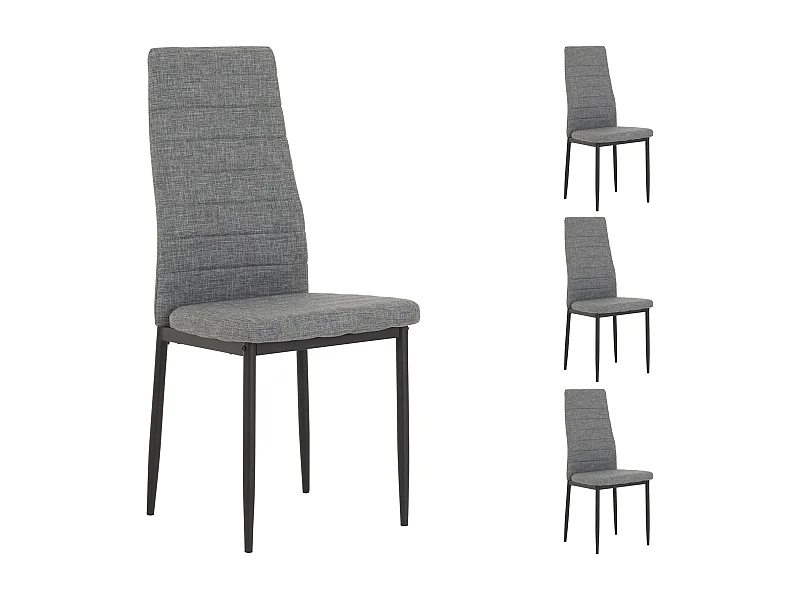 Lot de 4 chaises de salle à manger NATHALIE piètement métallique couleur noir et revêtement en tissu gris