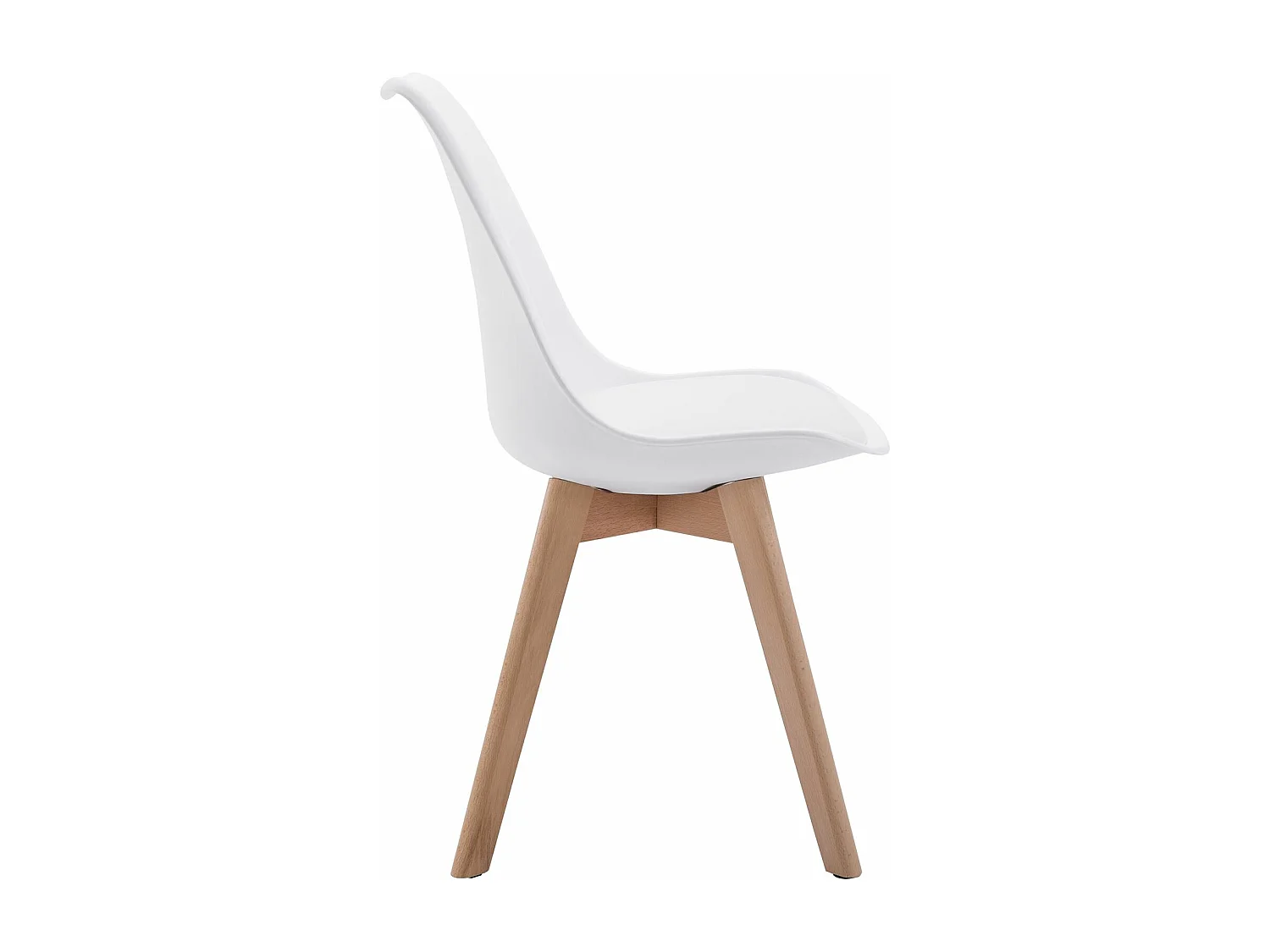 Lot de 4 chaises de salle à manger ABBY style scandinave design nordique piètement bois massif, siège coque en plastique blanc