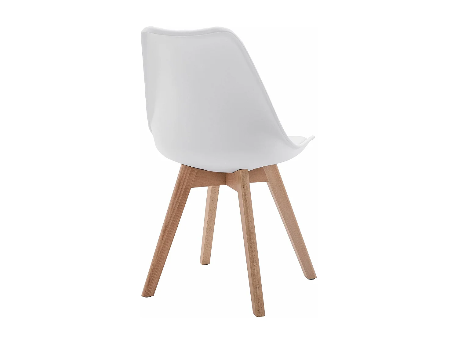 Lot de 4 chaises de salle à manger ABBY style scandinave design nordique piètement bois massif, siège coque en plastique blanc