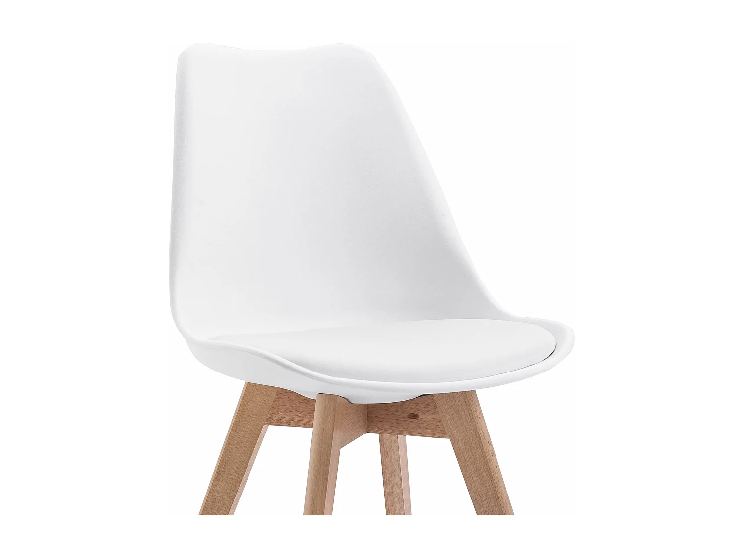 Lot de 4 chaises de salle à manger ABBY style scandinave design nordique piètement bois massif, siège coque en plastique blanc