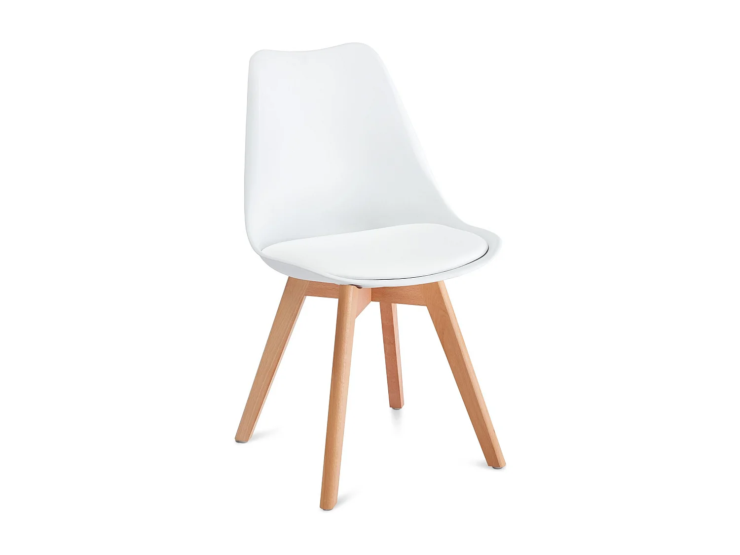 Lot de 4 chaises de salle à manger ABBY style scandinave design nordique piètement bois massif, siège coque en plastique blanc