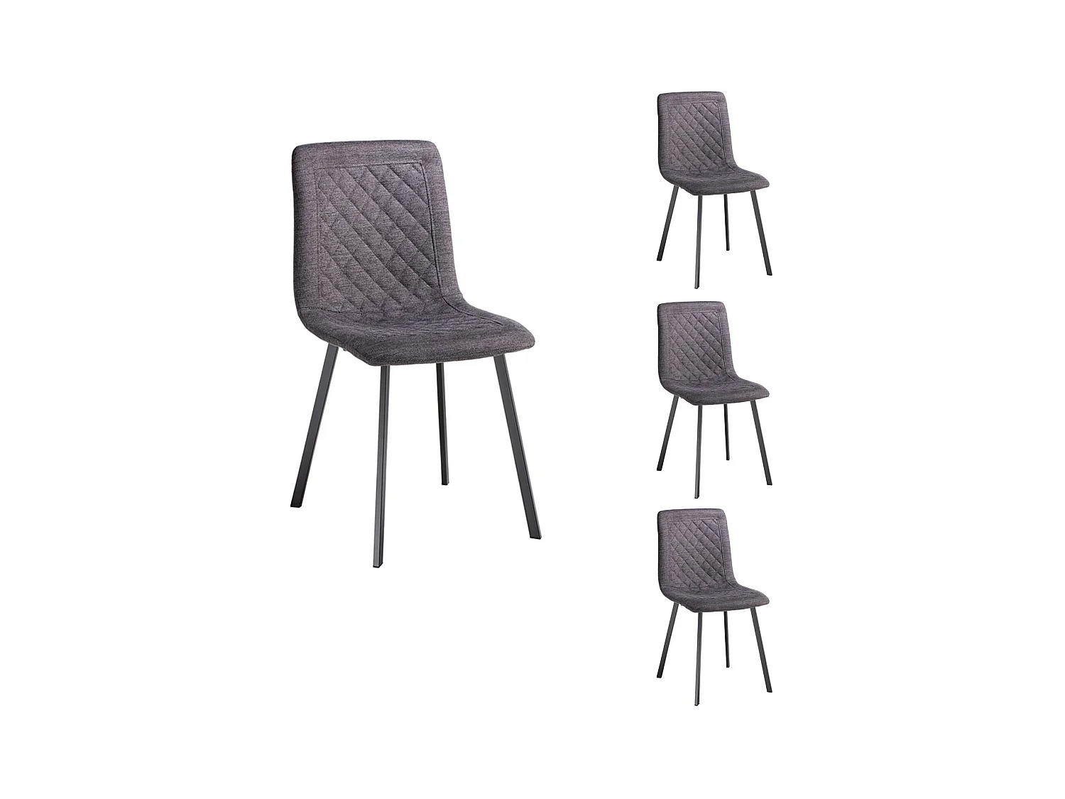 Lot de 4 chaises TREVISO avec revêtement en tissu et structure en métal noir, chaise de salle à manger coloris gris