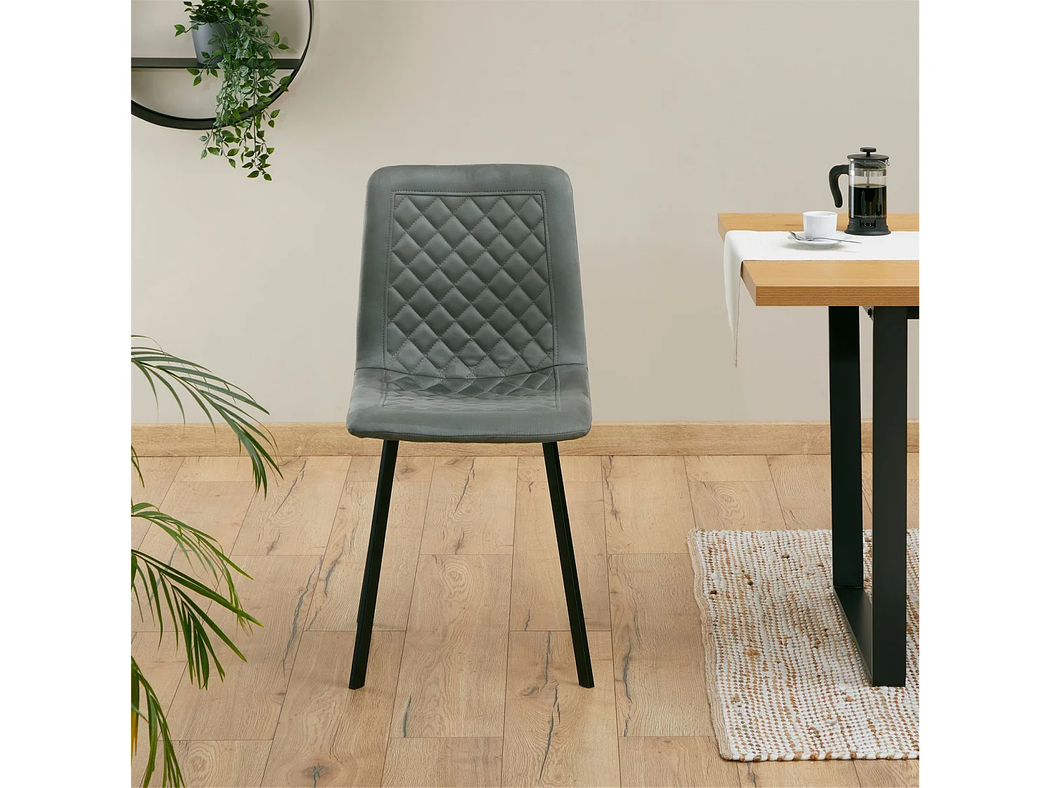 Lot de 4 chaises de salle à manger TERNI rembourrées avec revêtement en tissu suédine vert