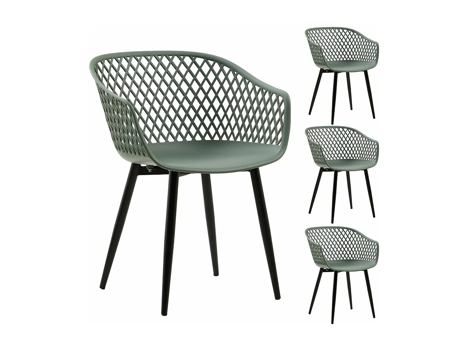 Lot de 4 chaises de salle à manger ou cuisine MADEIRA en plastique vert de gris